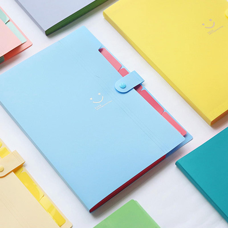 Плътен цвят A4 Разширяващ се държач за файлове Бутон за закопчаване PVC документи Джобна торбичка за файлове Чанта за файлове Офис канцеларски материали Органайзер за бюро