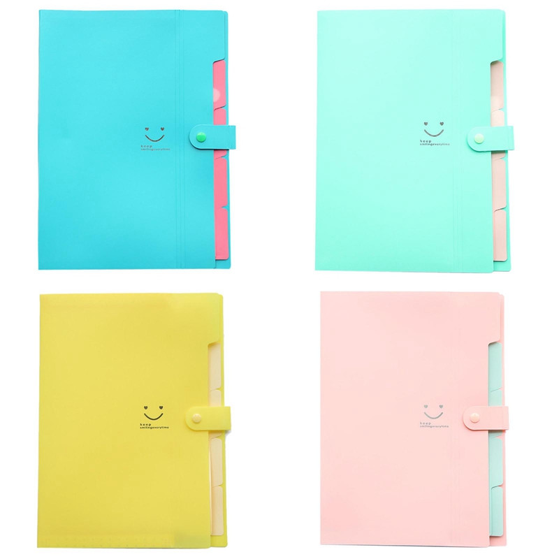 Плътен цвят A4 Разширяващ се държач за файлове Бутон за закопчаване PVC документи Джобна торбичка за файлове Чанта за файлове Офис канцеларски материали Органайзер за бюро