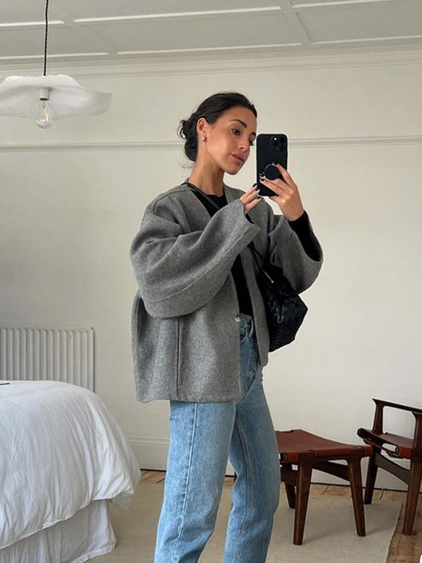 Cardigan scurt cu nasturi de culoare solidă, haină pentru femei, cu decolteu în V, cu mânecă lungă, jachetă largi Top 2023, moda de toamnă, îmbrăcăminte de stradă pentru femei