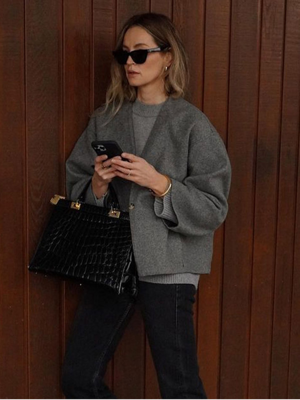 Cardigan scurt cu nasturi de culoare solidă, haină pentru femei, cu decolteu în V, cu mânecă lungă, jachetă largi Top 2023, moda de toamnă, îmbrăcăminte de stradă pentru femei