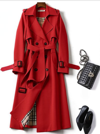 Naiste pikk mantel Uus ühevärviline ülikond, pits-kaelus, kaherealine mantel naistele Mood vaba aeg Elegantsed mantlid Joped