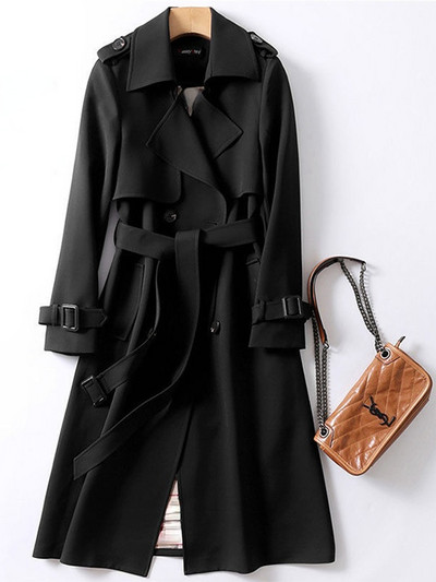 Naiste pikk mantel Uus ühevärviline ülikond, pits-kaelus, kaherealine mantel naistele Mood vaba aeg Elegantsed mantlid Joped