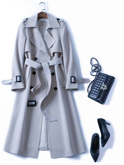 Naiste pikk mantel Uus ühevärviline ülikond, pits-kaelus, kaherealine mantel naistele Mood vaba aeg Elegantsed mantlid Joped