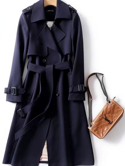 Naiste pikk mantel Uus ühevärviline ülikond, pits-kaelus, kaherealine mantel naistele Mood vaba aeg Elegantsed mantlid Joped