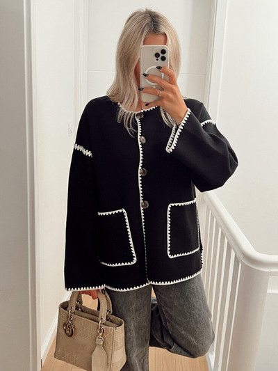 Нови дамски якета с пачуърк с обло деколте и дълъг ръкав Едноредни якета с джоб 2023 Есенна мода Дамско улично облекло Outwears