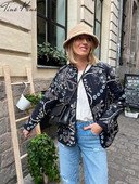 Retro Patchwork Print Naiste puuvillane mantel, tasku pikkade varrukatega, üherealine O-kaelusega naiste jope, sügistalv, soojad naiste mantlid