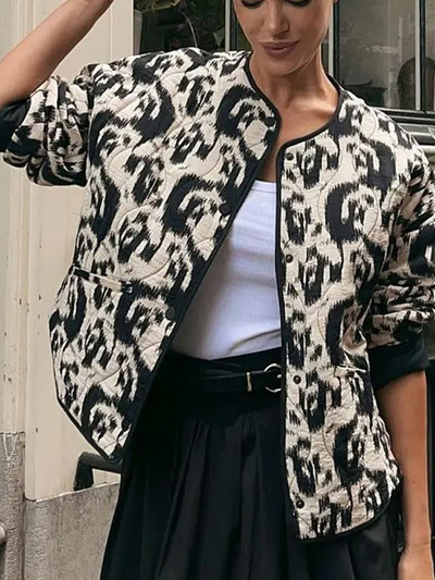 Retro Patchwork Print Naiste puuvillane mantel, tasku pikkade varrukatega, üherealine O-kaelusega naiste jope, sügistalv, soojad naiste mantlid