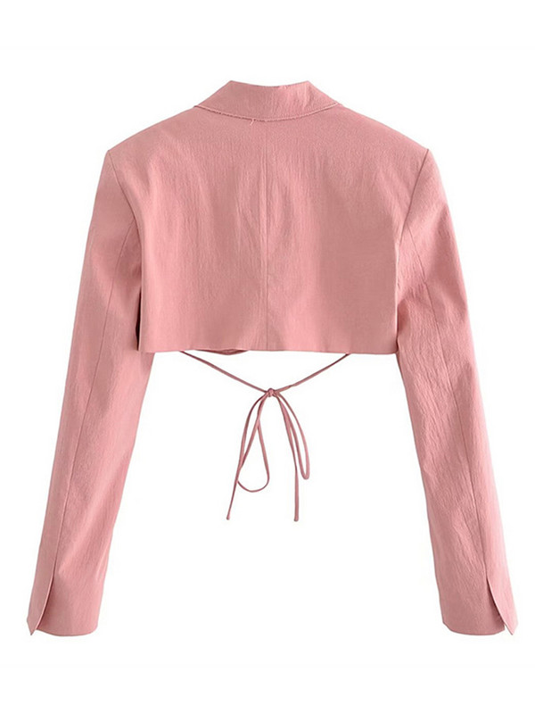 Модно розово изрязано дамско яке за пролет Y2k Блейзър палта с дълъг ръкав Дамско висококачествено яке с връзки Секси късо яке