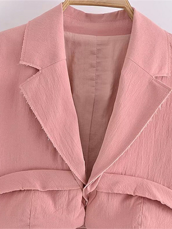 Модно розово изрязано дамско яке за пролет Y2k Блейзър палта с дълъг ръкав Дамско висококачествено яке с връзки Секси късо яке