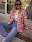 Модна ватирана жилетка с щампи за жени 2023 Есен Зима Памучни якета с дълъг ръкав Дамски дебели топли улични връхни дрехи