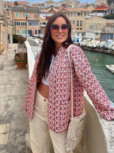 Модна ватирана жилетка с щампи за жени 2023 Есен Зима Памучни якета с дълъг ръкав Дамски дебели топли улични връхни дрехи