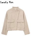 Vunena jakna Ženska jesen 2023. Elegantni ženski kaput dugih rukava s dugmadima Normcore Ženska gornja odjeća sa samostojećim ovratnikom