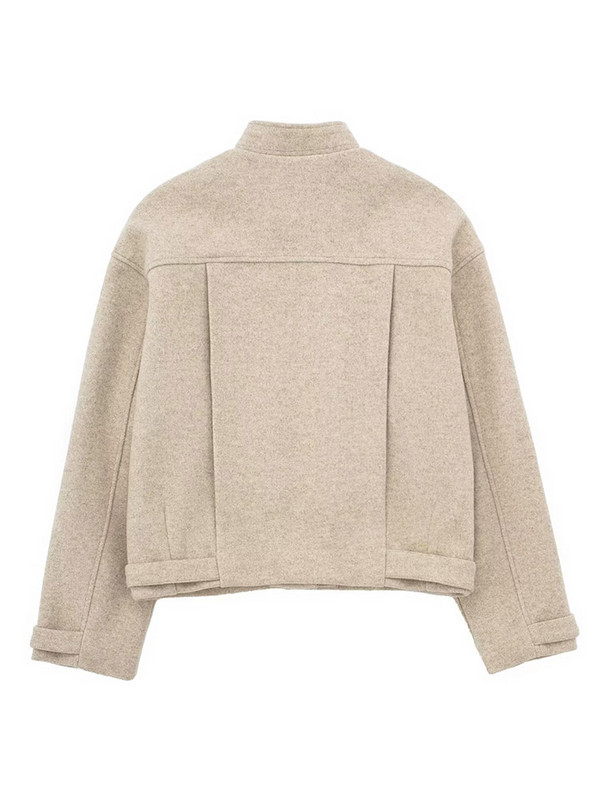 Vunena jakna Ženska jesen 2023. Elegantni ženski kaput dugih rukava s dugmadima Normcore Ženska gornja odjeća sa samostojećim ovratnikom