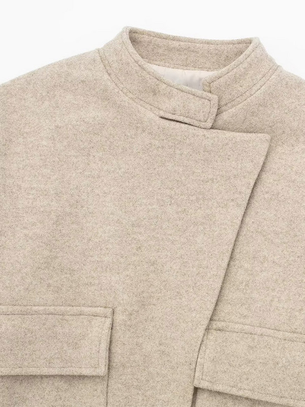 Vunena jakna Ženska jesen 2023. Elegantni ženski kaput dugih rukava s dugmadima Normcore Ženska gornja odjeća sa samostojećim ovratnikom