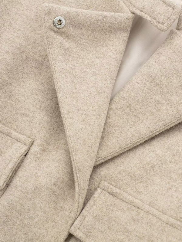 Vunena jakna Ženska jesen 2023. Elegantni ženski kaput dugih rukava s dugmadima Normcore Ženska gornja odjeća sa samostojećim ovratnikom