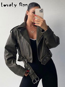 Modna kožna jakna Ženske s remenom Vintage gradijent spuštenim ovratnikom Kratki kaputi Ženske motociklističke gotičke trkaće jakne