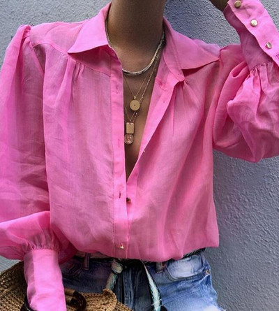 Uus Euroopa ja Ameerika vaba pikkade varrukatega ülikonna kraega särk naistele vabaaja õhuke pluus