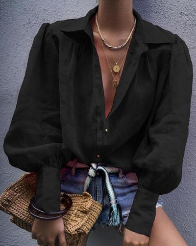 Uus Euroopa ja Ameerika vaba pikkade varrukatega ülikonna kraega särk naistele vabaaja õhuke pluus