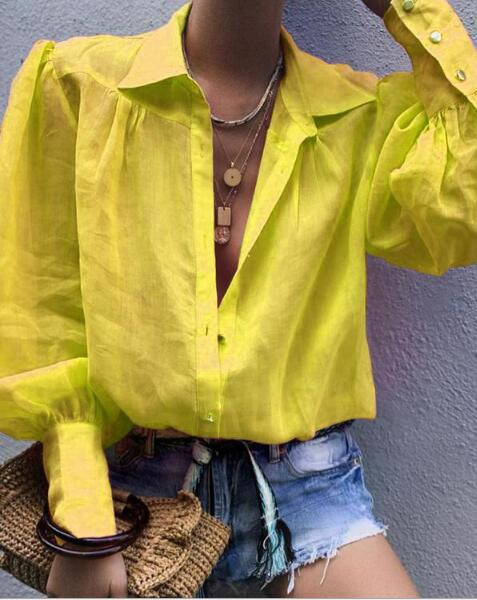 Uus Euroopa ja Ameerika vaba pikkade varrukatega ülikonna kraega särk naistele vabaaja õhuke pluus