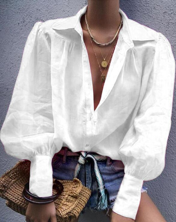 Uus Euroopa ja Ameerika vaba pikkade varrukatega ülikonna kraega särk naistele vabaaja õhuke pluus