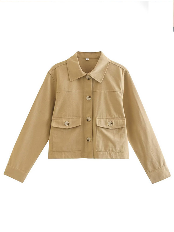 Дамско яке Normcore 2023 Есенно дамско палто с дълги ръкави и джоб с дълги ръкави Едноцветно дамско минималистично връхно облекло