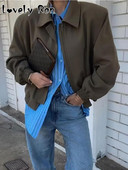 Ежедневно едноцветно бомбър яке за жени Пролет 2023 г. Якета с отложна яка с дълъг ръкав Дамски модни бейзболни палта Връхни дрехи