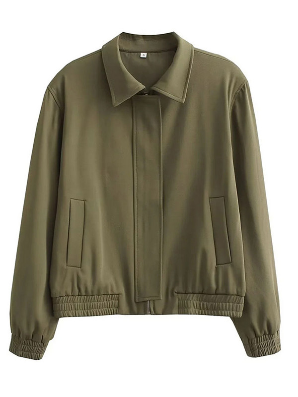 Ежедневно едноцветно бомбър яке за жени Пролет 2023 г. Якета с отложна яка с дълъг ръкав Дамски модни бейзболни палта Връхни дрехи