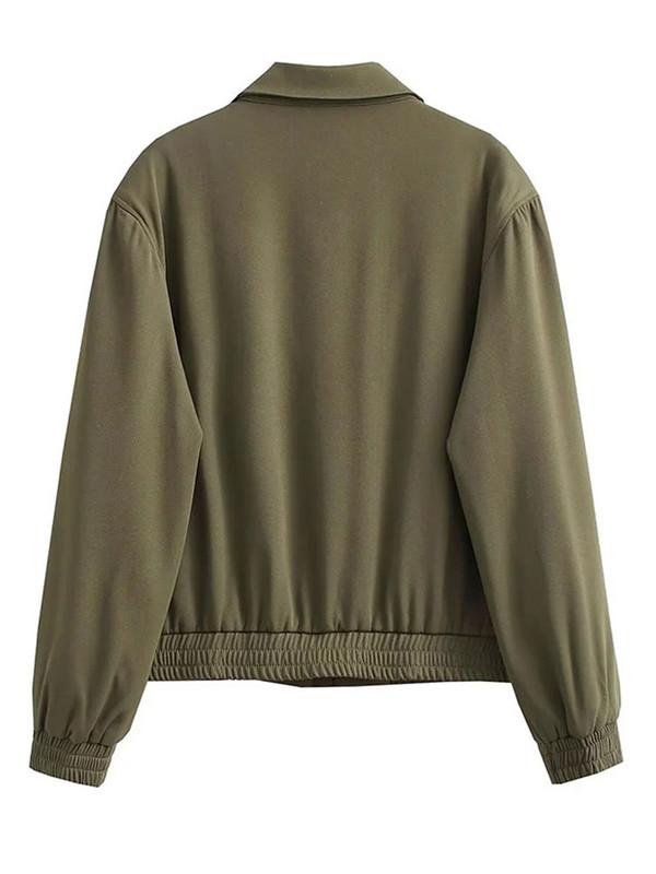 Ежедневно едноцветно бомбър яке за жени Пролет 2023 г. Якета с отложна яка с дълъг ръкав Дамски модни бейзболни палта Връхни дрехи