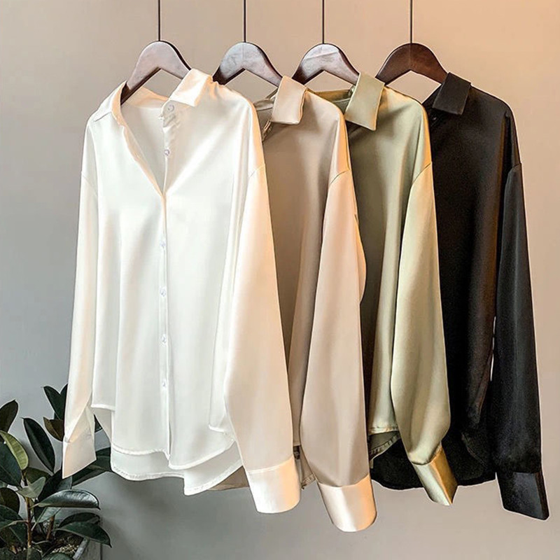 Prantsuse kontori naiste elegantne särk Sügis siidist naiste rõivad Vintage pikkade varrukatega topid Mood lahtine šikk suures suuruses ülesärk