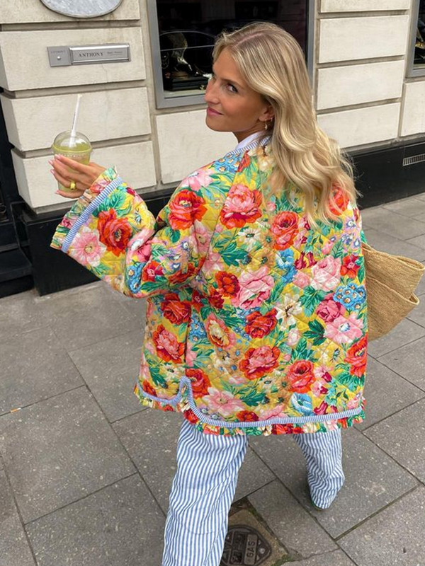 Moodne roosi, lilledega trükitud jope, naine 2023, sügise varrukatega šikk mantlid, naiste High Street, üherealised lillelised ülerõivad