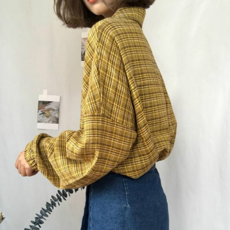 Ženske bluze s jednim kopčanjem, s prorezima sa strane, slobodno vrijeme, karirane široke harajuku korejske retro BF šik majice popularne za tinejdžere