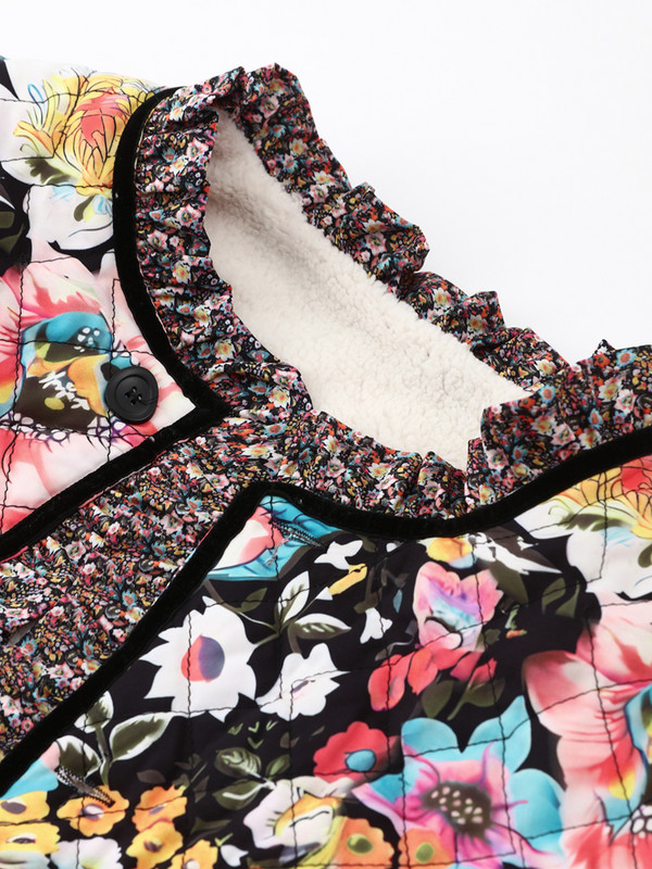 Свободно дамско палто с щампи на цветя, дебело топло памучно яке с дълъг ръкав 2023, елегантно есенно-зимно ежедневно улично облекло