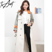 Γυναικεία καμπαρντίνα Tannt Επίδεσμοι με διπλό στήθος Καμπαρντίνα που ταιριάζουν με χρώμα Femme Fashion Leisure Long Windbreaker Women 2023