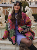 Винтидж свободно яке с щампи на цветя Дамско модно яке 2023 г. с цветни пачуърк Есенни женски топли улични връхни дрехи с дълъг ръкав