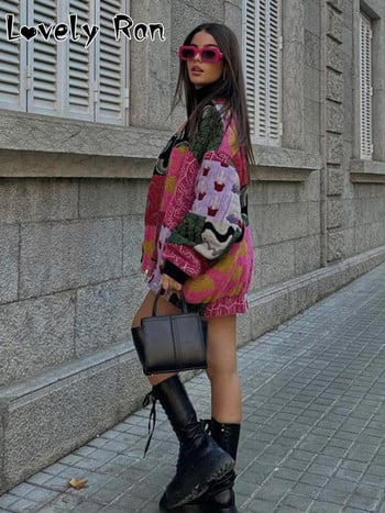 Vintage Flower Printed Loose Jacket Γυναικεία 2023 Μόδα Floral Patchwork Παλτό Φθινοπωρινά Γυναικεία μακρυμάνικα Warmth Street Outerwear