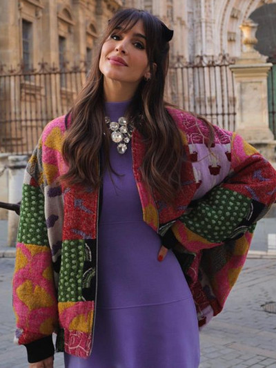 Винтидж свободно яке с щампи на цветя Дамско модно яке 2023 г. с цветни пачуърк Есенни женски топли улични връхни дрехи с дълъг ръкав