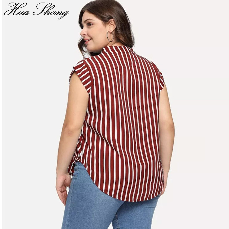 Suures suuruses pluusisärk, naiste suvine V-kaelus, lühikeste varrukatega triibuline printimine vabaaja pluus Suures suuruses naiste tuunikatopsid
