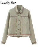 Модни тънки ризи с бродирани якета Дамски есенни 2023 г. Луксозни палта с дълги ръкави Дамски есенни елегантни горни дрехи с обърната яка