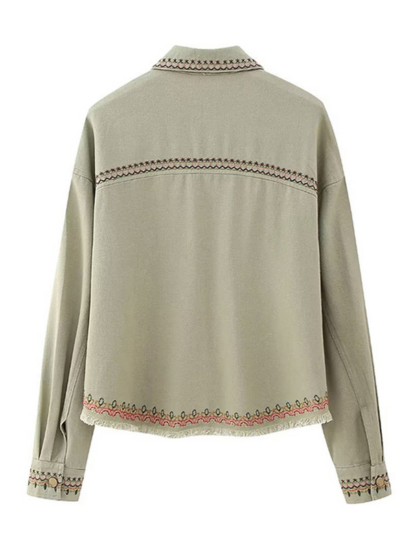 Модни тънки ризи с бродирани якета Дамски есенни 2023 г. Луксозни палта с дълги ръкави Дамски есенни елегантни горни дрехи с обърната яка