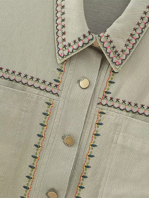 Модни тънки ризи с бродирани якета Дамски есенни 2023 г. Луксозни палта с дълги ръкави Дамски есенни елегантни горни дрехи с обърната яка