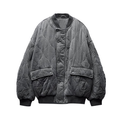 Унисекс удебелено бомбардировъчно яке Дамско памучно палто есен 2023 Есен Зима с копчета с дълъг ръкав Свободно топло дамско облекло