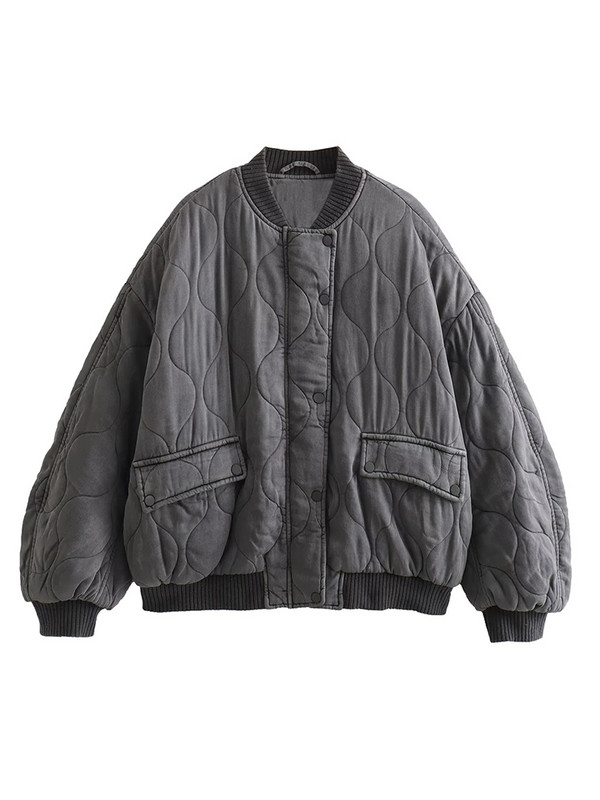 Унисекс удебелено бомбардировъчно яке Дамско памучно палто есен 2023 Есен Зима с копчета с дълъг ръкав Свободно топло дамско облекло