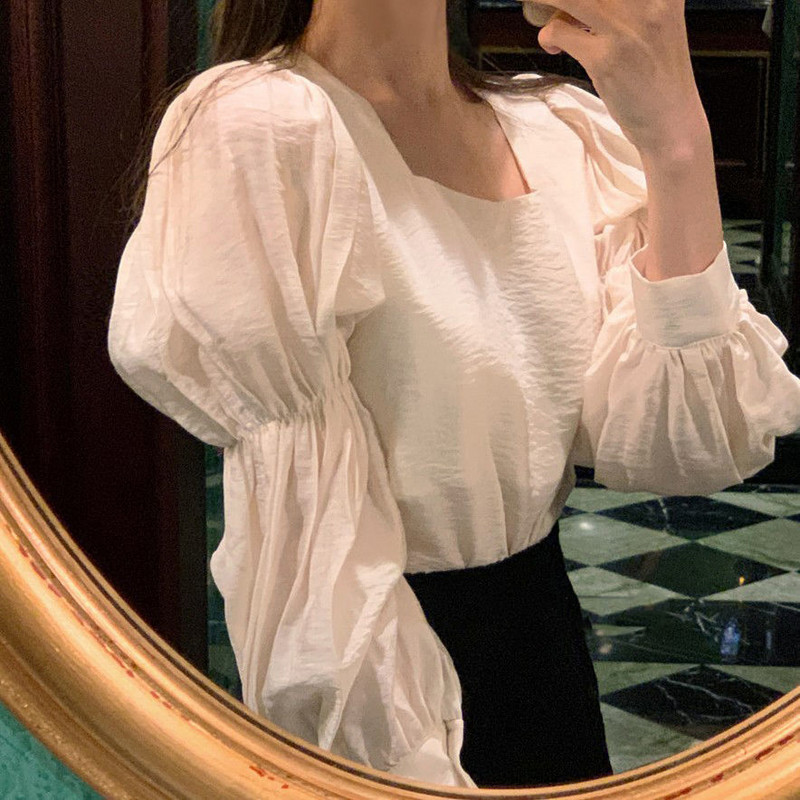 Дамски ризи с плътен буф ръкав, свободни дамски дрехи в стил принцеса с квадратна яка, ретро корейски стил, нови женски пролетни блузи
