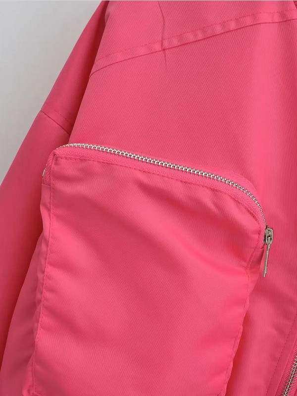 Modna skraćena bomber jakna sa samostojećim ovratnikom za žene Jednobojni kratki kaputi za biciklističke utrke s velikim džepovima Ženska šik gornja odjeća za visoke ulice