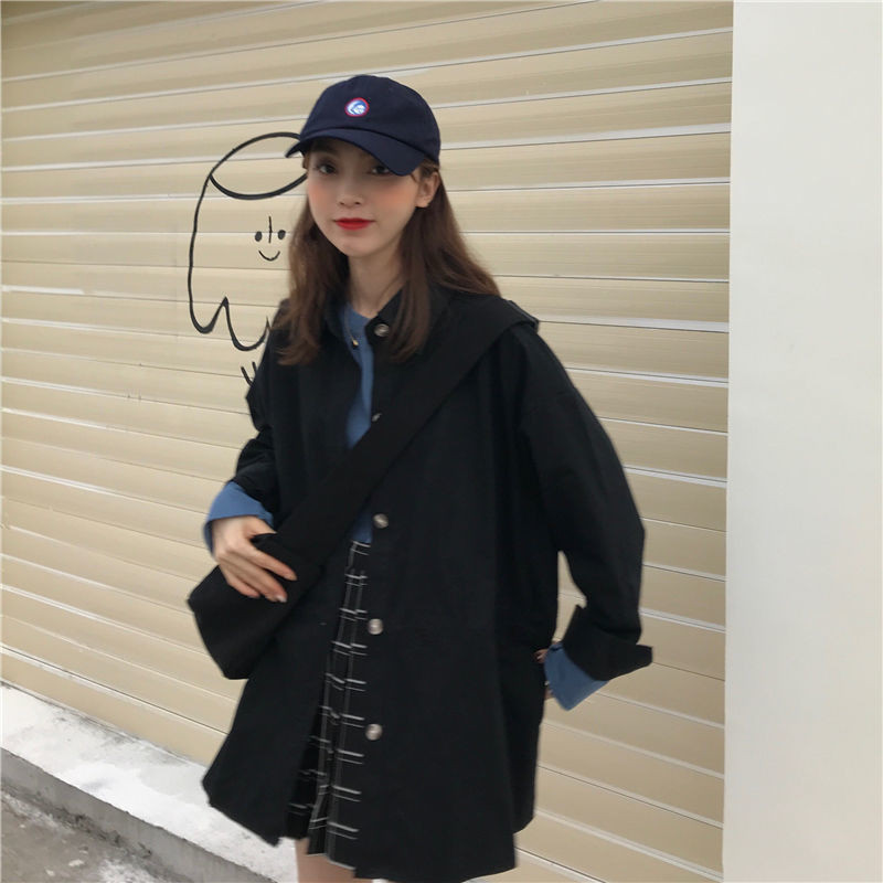 Блузи Дамски ризи с дълъг ръкав Пролет Harajuku Свободна отложна яка Едноцветен шик Свободно време BF Vintage Лилаво Свободно Универсално Ново