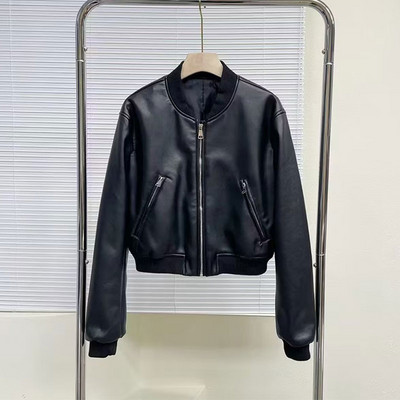 Ανοιξιάτικο γιακά PU Δερμάτινα μπουφάν με φερμουάρ Γυναικεία 2023 High Street Cropped παλτό Gothic γυναικεία αγωνιστικά μπουφάν