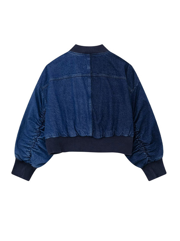 Винтидж дънково яке Дамско есенно 2023 г. Панелирано плисирано дамско палто с дълъг ръкав с джоб и цип Свободно дамско палто