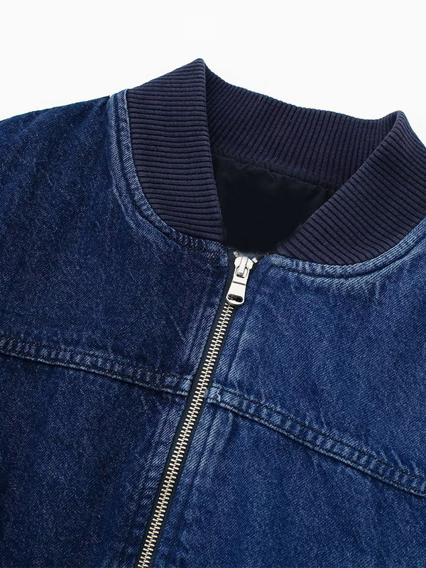 Винтидж дънково яке Дамско есенно 2023 г. Панелирано плисирано дамско палто с дълъг ръкав с джоб и цип Свободно дамско палто