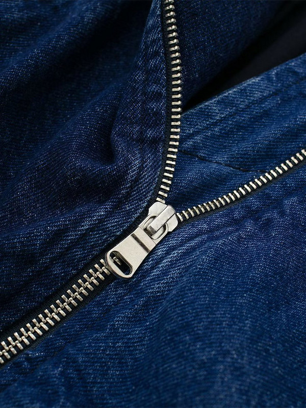 Винтидж дънково яке Дамско есенно 2023 г. Панелирано плисирано дамско палто с дълъг ръкав с джоб и цип Свободно дамско палто