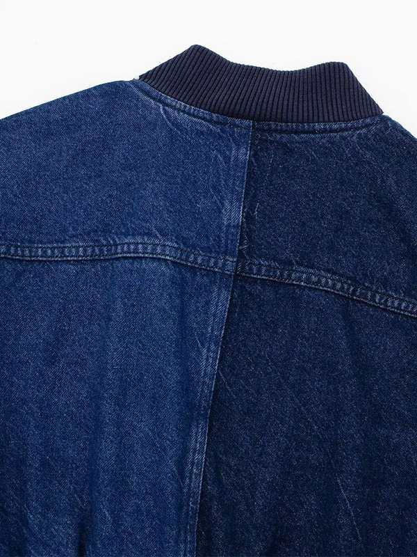 Винтидж дънково яке Дамско есенно 2023 г. Панелирано плисирано дамско палто с дълъг ръкав с джоб и цип Свободно дамско палто